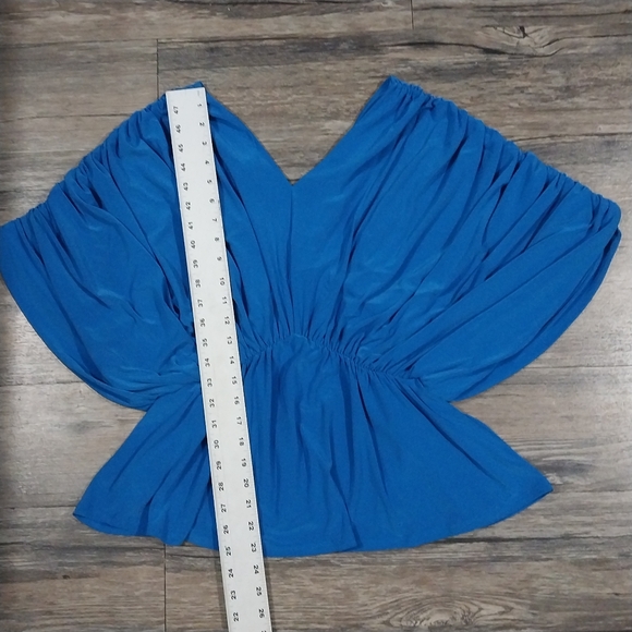 Express Peplum Draped Top Size Large Womens Blue V Neck Short Sleeve Blouse - Picture 6 of 8